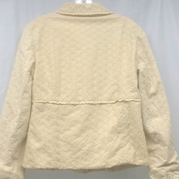 Eyelet Lace Blazer Jacket Lined Cream Ivory 100% Cotton Button - Picture 4 of 9